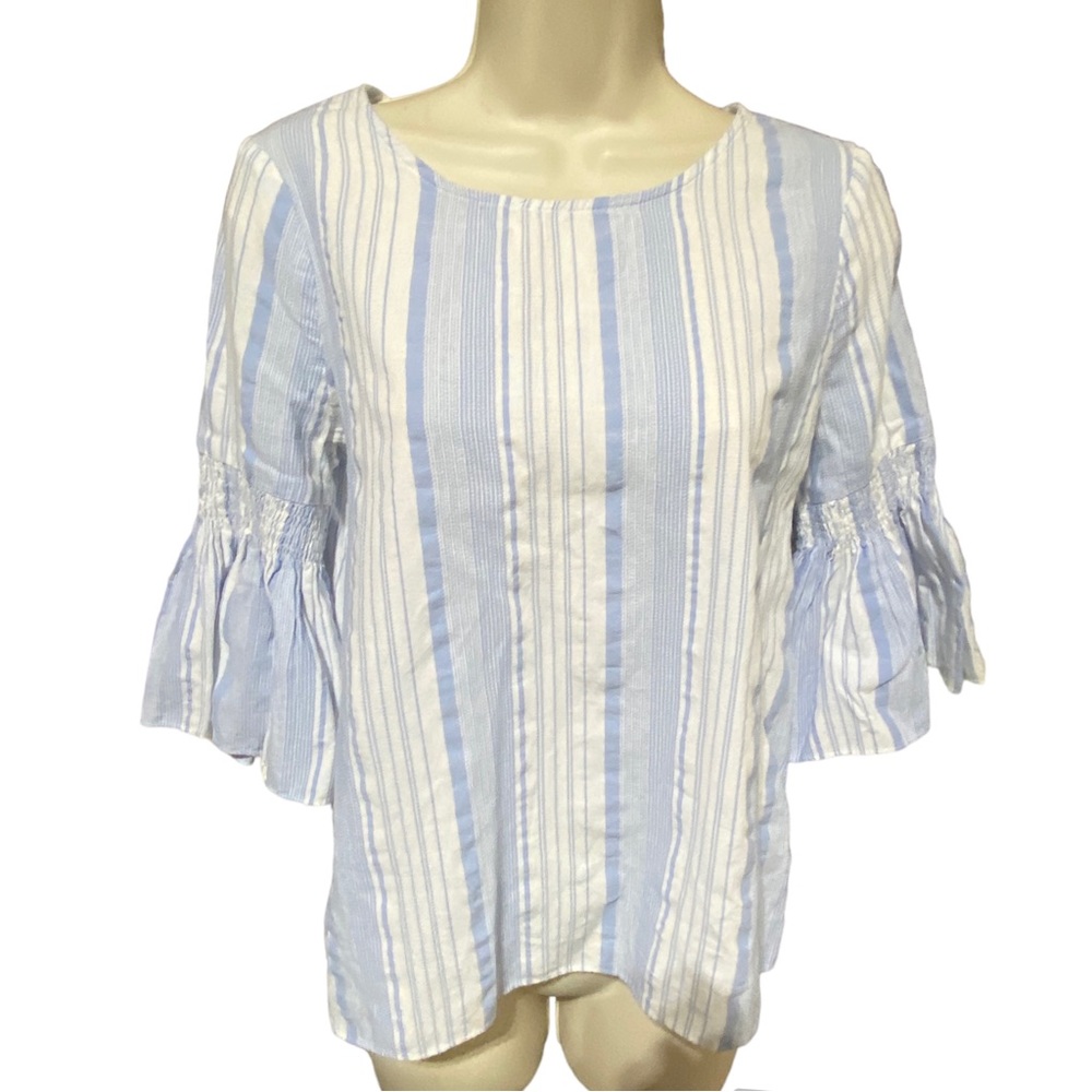 DESIGN LAB Lord and Taylor Striped  blouse Top blue white| Bell sleeves Small
